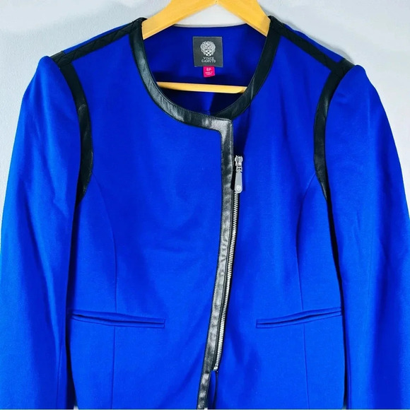 VINCE CAMUTO Emperor Blue Rough & Refined Vegan Leather Blazer Jacket Petite 6 - Picture 2 of 10